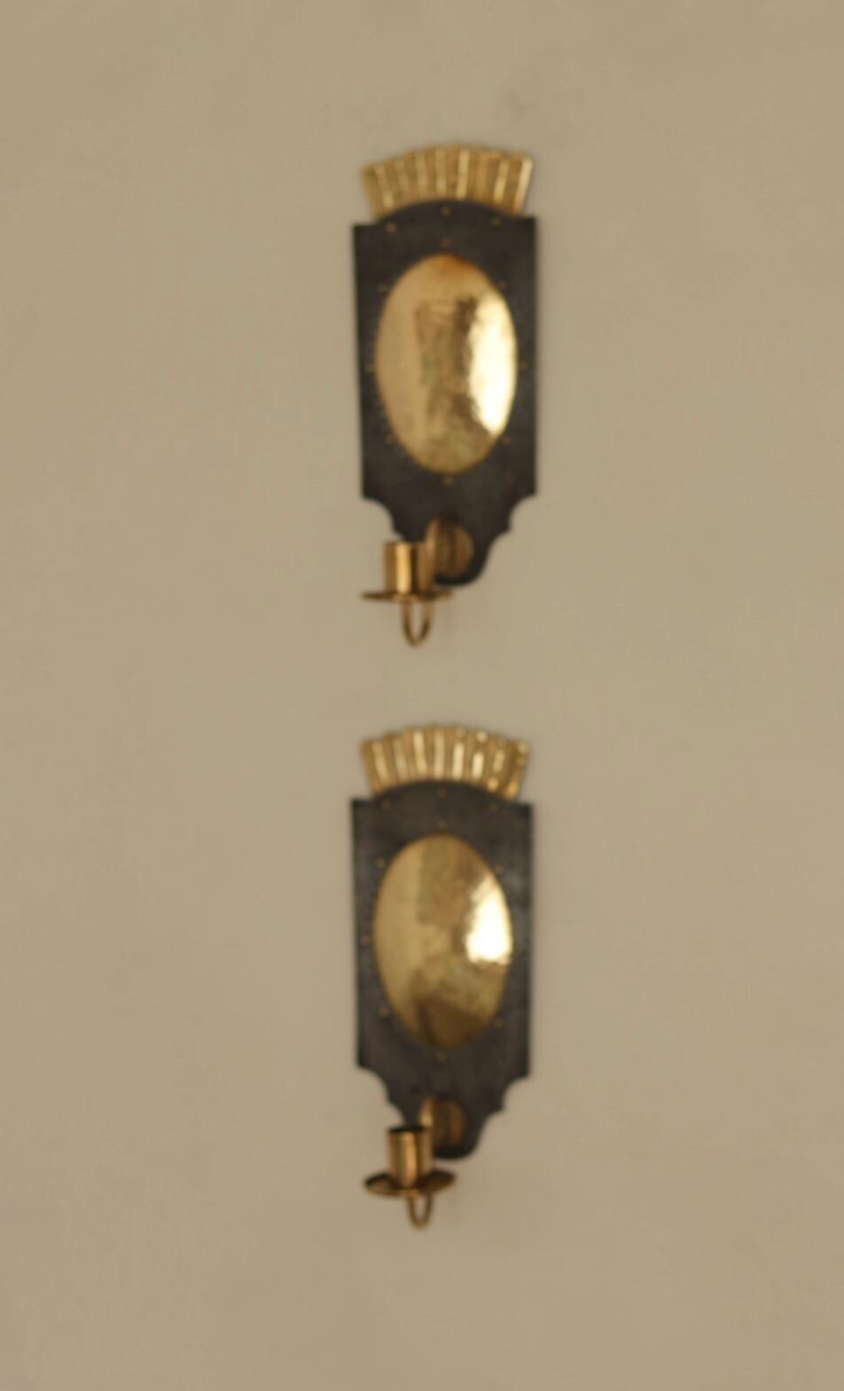 Pair Of Mid Century Swedish Brass  and Metal Sconces