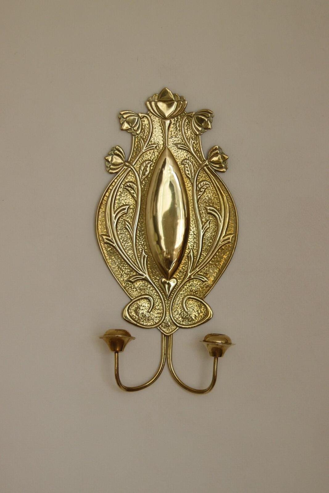 Pair Of Double Arm Art Nouveau Style Swedish Brass Sconces
