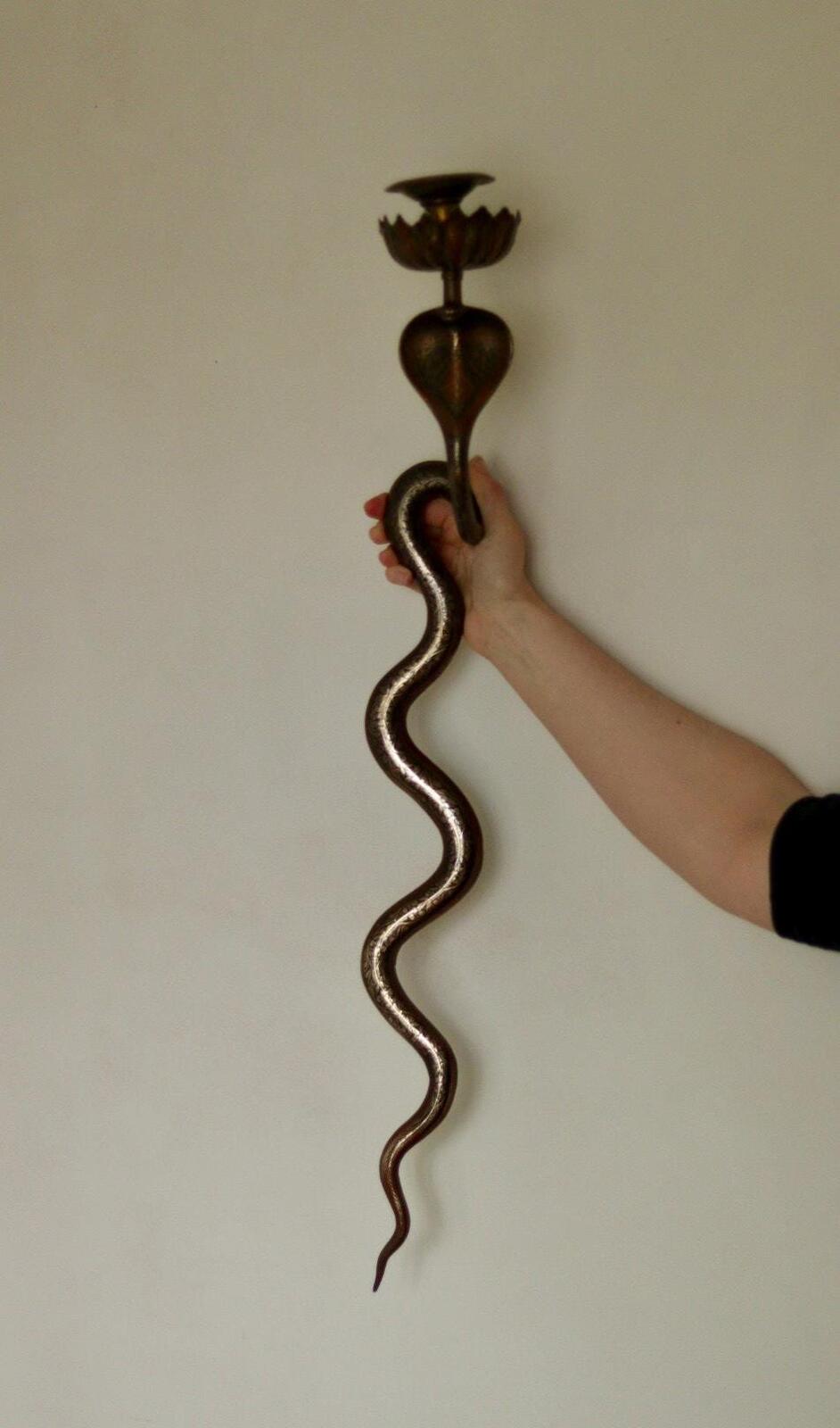 Pair of Egyptian Revival Style Engraved Brass Cobra Sconces