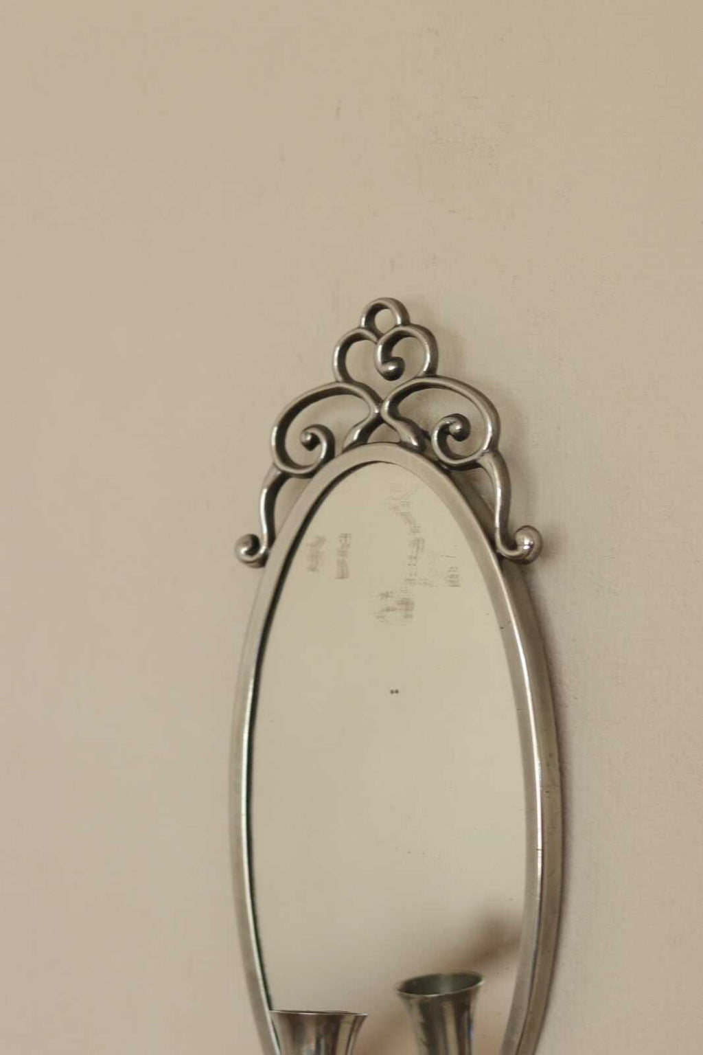 Pair of Mid Century Swedish Pewter Sconces with Mirror By Svenskt - Tenn