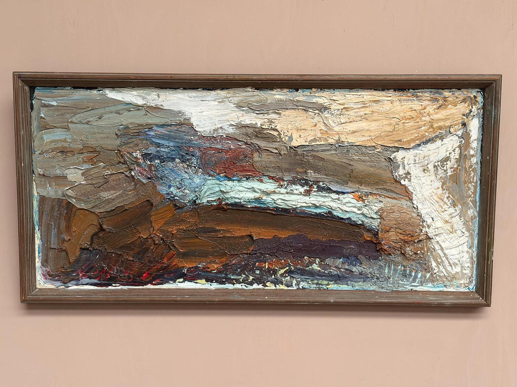 Original Swedish Oil on Canvas – “Abstract Composition”  – Vintage & Framed – 76 × 37 cm (29.9" × 14.6")