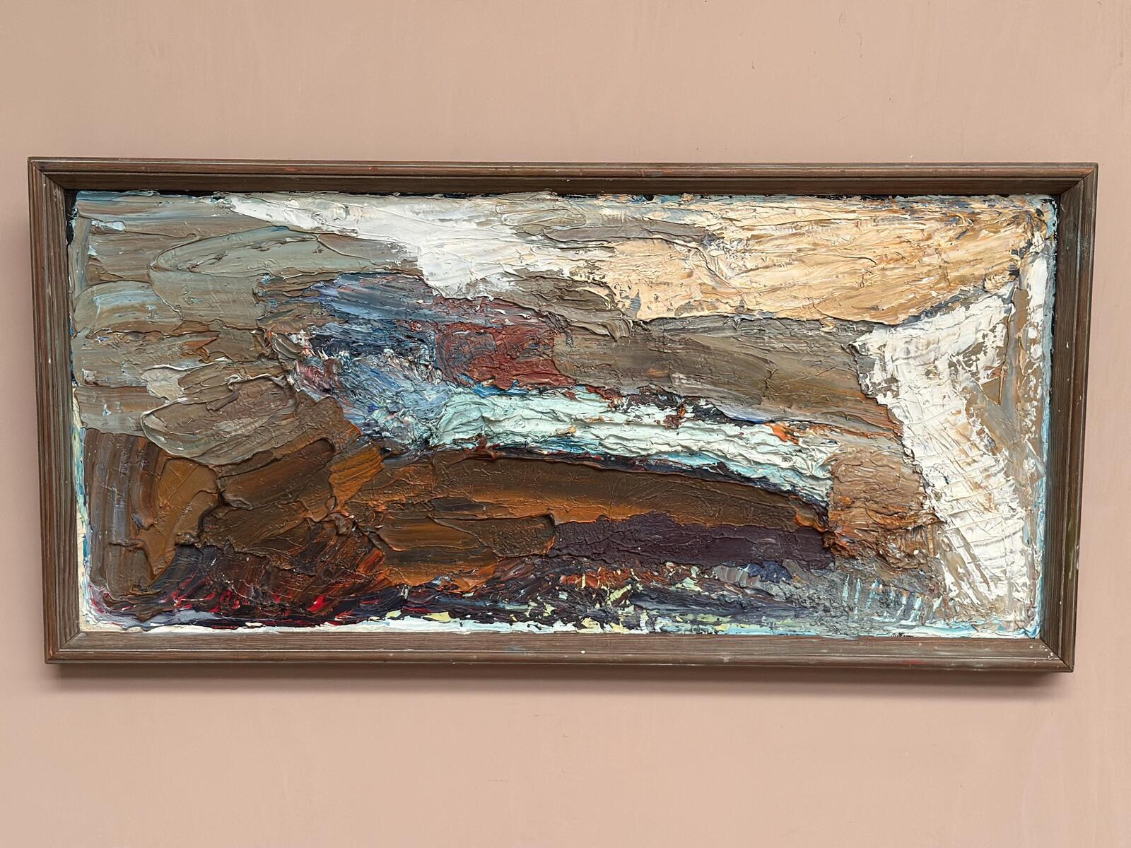Original Swedish Oil on Canvas – “Abstract Composition”  – Vintage & Framed – 76 × 37 cm (29.9" × 14.6")