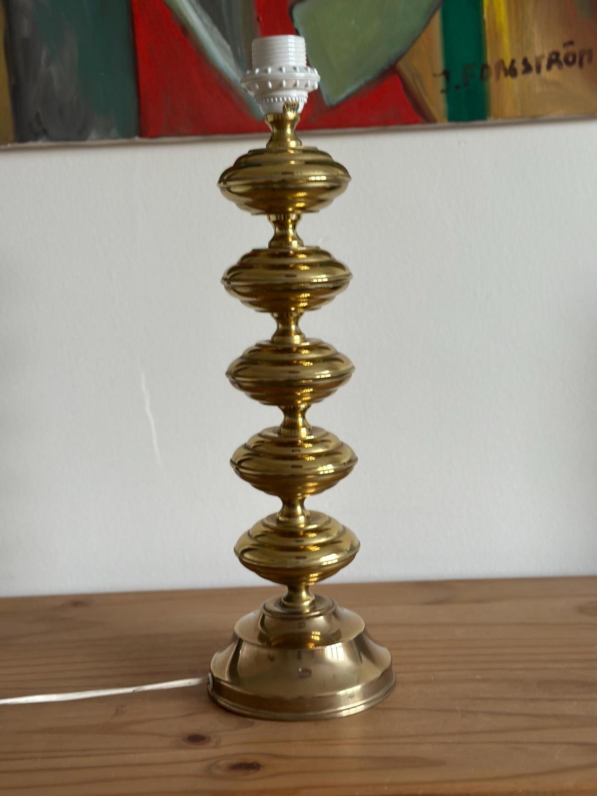 Tall Swedish Brass Bobbin lamps by Borens Borås