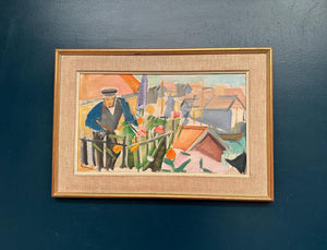 “Figure by a Fence with Flowers” by Carl Gunne