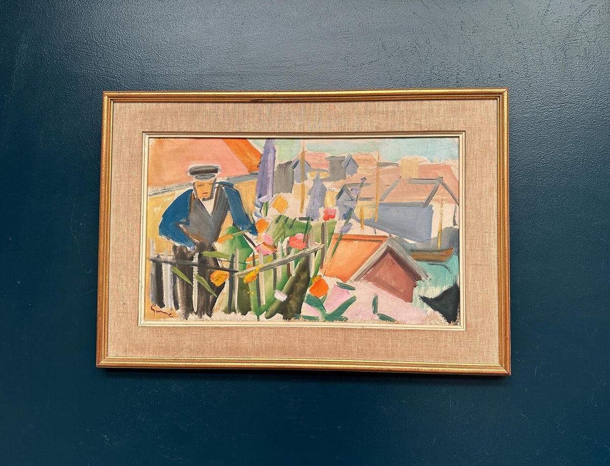 “Figure by a Fence with Flowers” by Carl Gunne