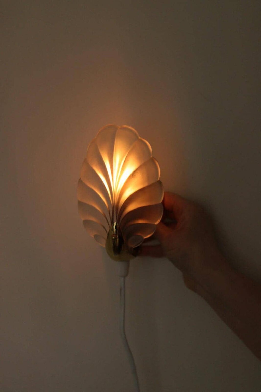 Pair of Art Deco Brass & Glass Shell Wall Lamps – Denmark, 1930s – Rewired, Working, E14