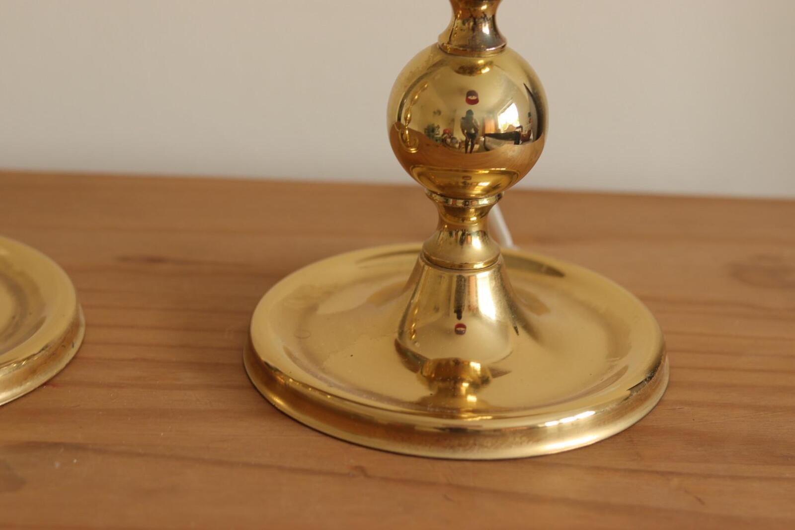 1970's Pair of Brass Bobbin Table lamps