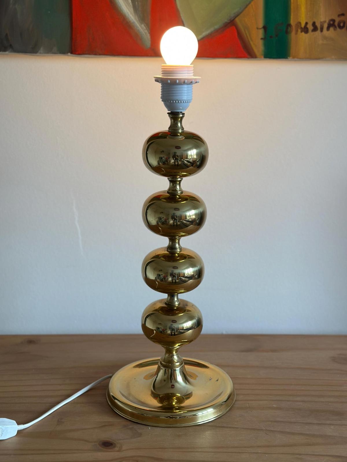 Tall Swedish Brass Bobbin lamps by Aneta