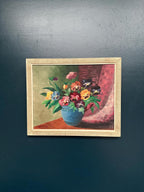 “Pansies in Blue Vase” by G. Stränz