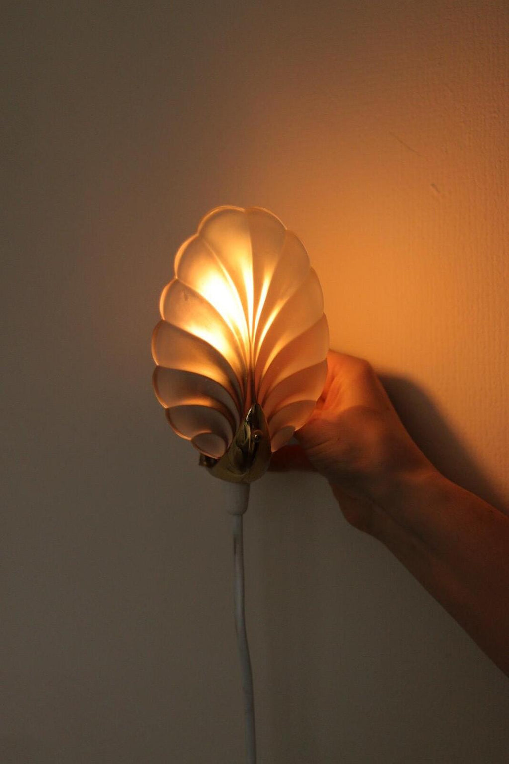 Pair of Art Deco Brass & Glass Shell Wall Lamps – Denmark, 1930s – Rewired, Working, E14