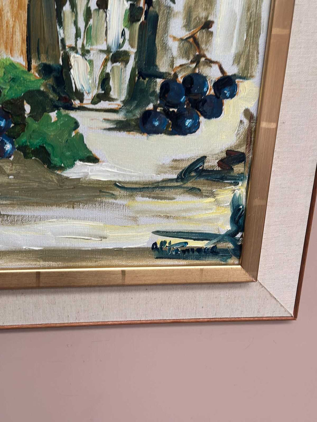 Original Swedish Oil on Canvas – “Still Life with Flowers and Grapes” by Aldo Altomare – Vintage & Framed – 64 × 46 cm (25.2" × 18.1")