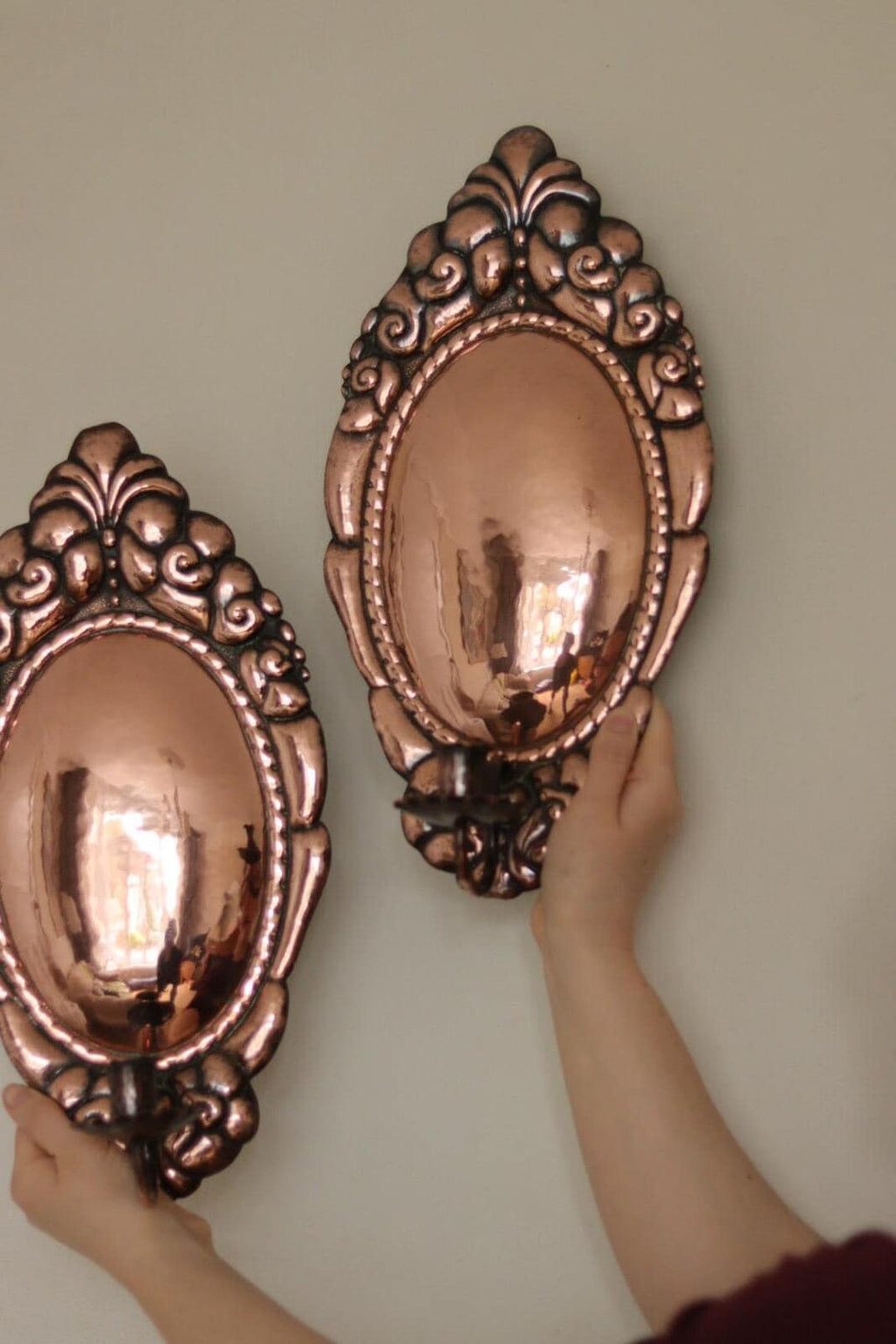 Pair of Vintage Swedish Copper Wall Sconces