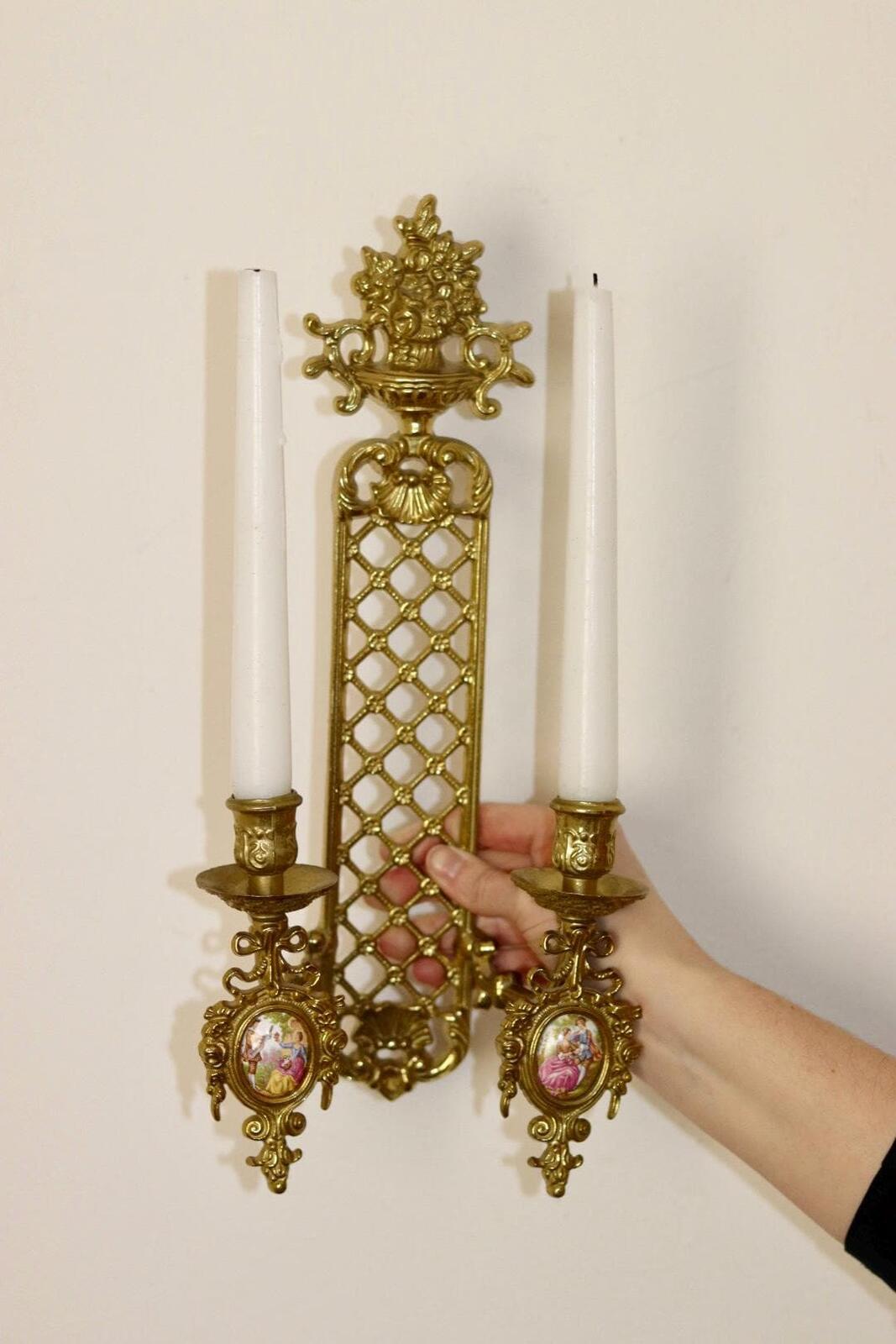 Pair Of Vintage French Brass Sconces