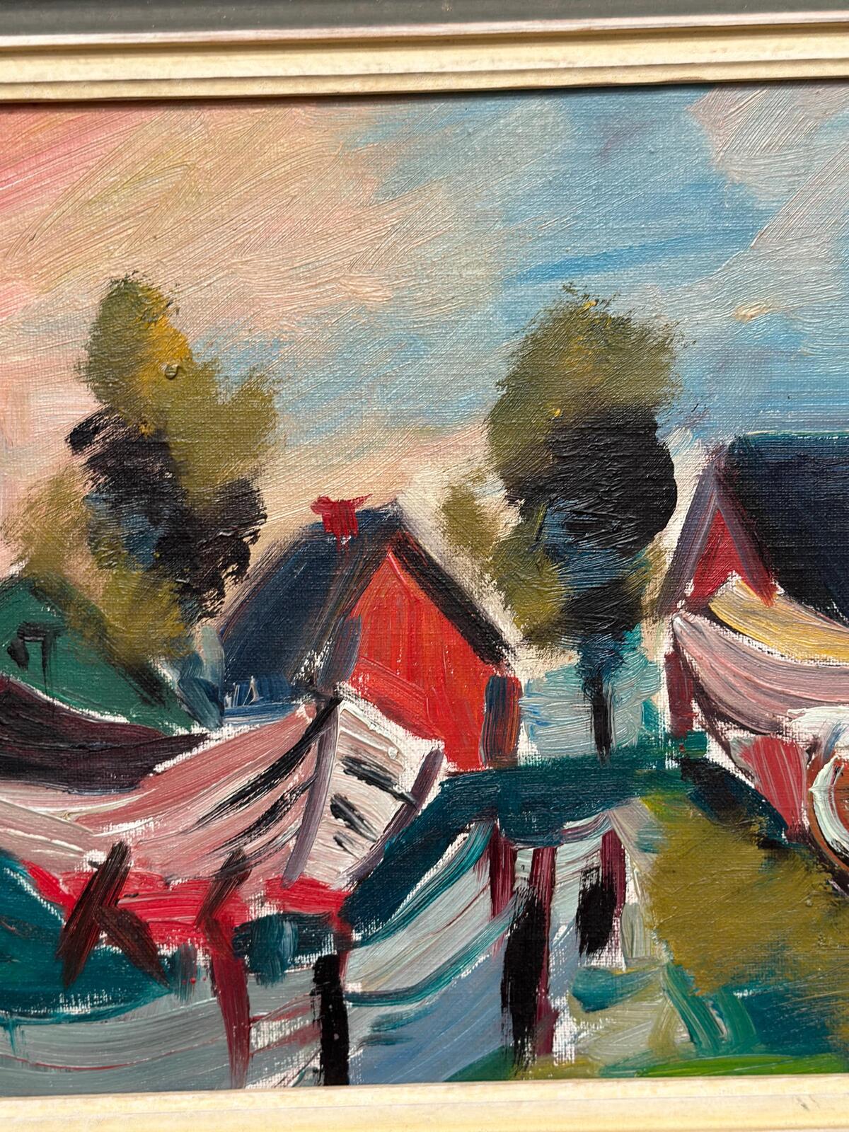 “Boats in Fishing Village” by Louis Zelig (1922–1993)
