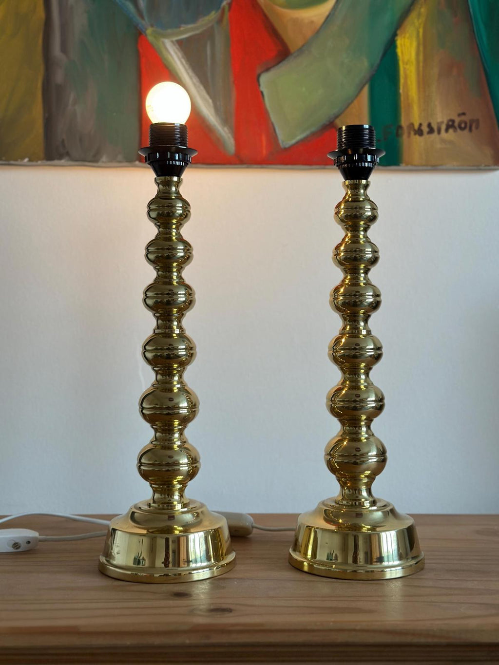 Pair of Mid Century Swedish Brass Lamps by Enco