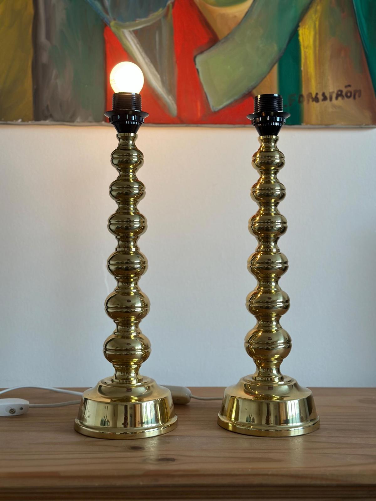 Pair of Mid Century Swedish Brass Lamps by Enco