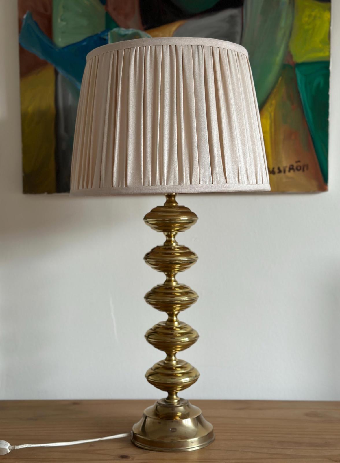 Tall Swedish Brass Bobbin lamps by Borens Borås