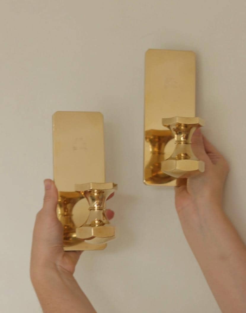 Pair Of Swedish Brass Sconces By GUSUM 1991