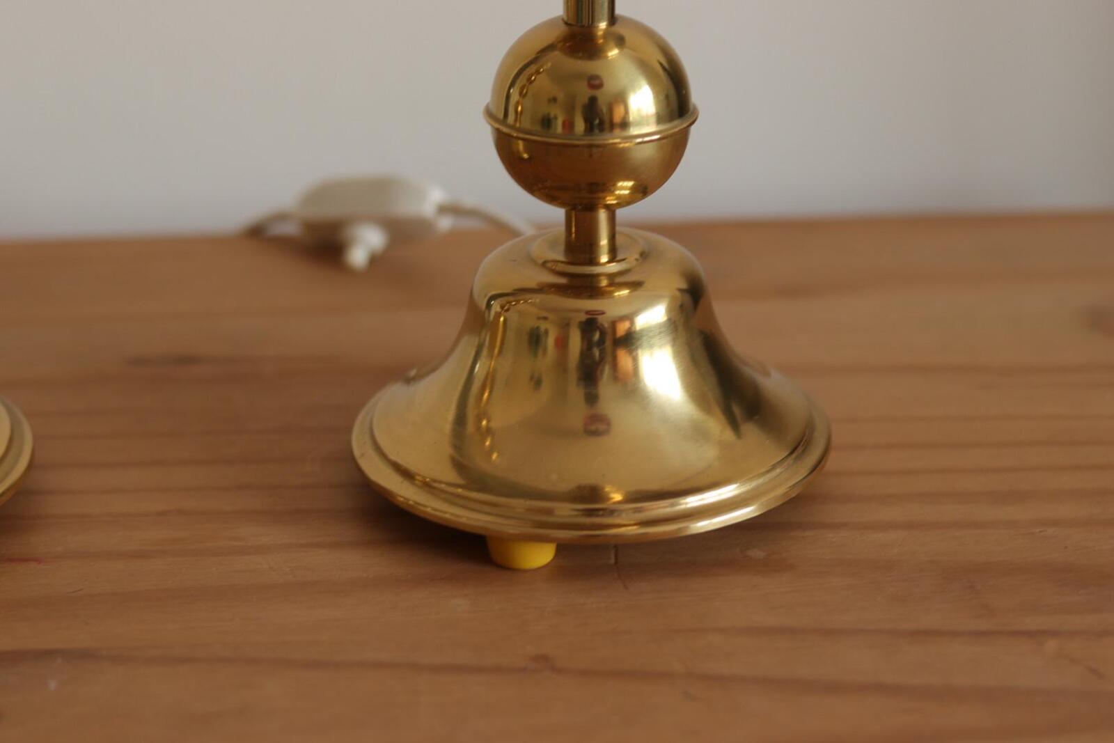 Pair of Vintage Swedish Brass Bobbin Table Lamp By Aneta
