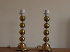 Pair of Vintage Swedish Brass Bobbin Table Lamp By Aneta