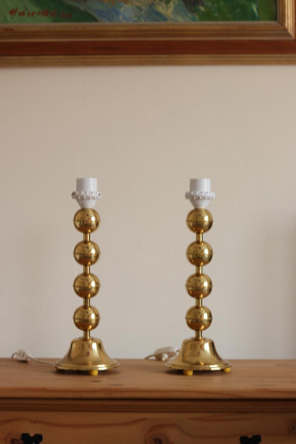 Pair of Vintage Swedish Brass Bobbin Table Lamp By Aneta
