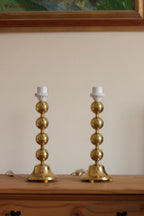 Pair of Vintage Swedish Brass Bobbin Table Lamp By Aneta