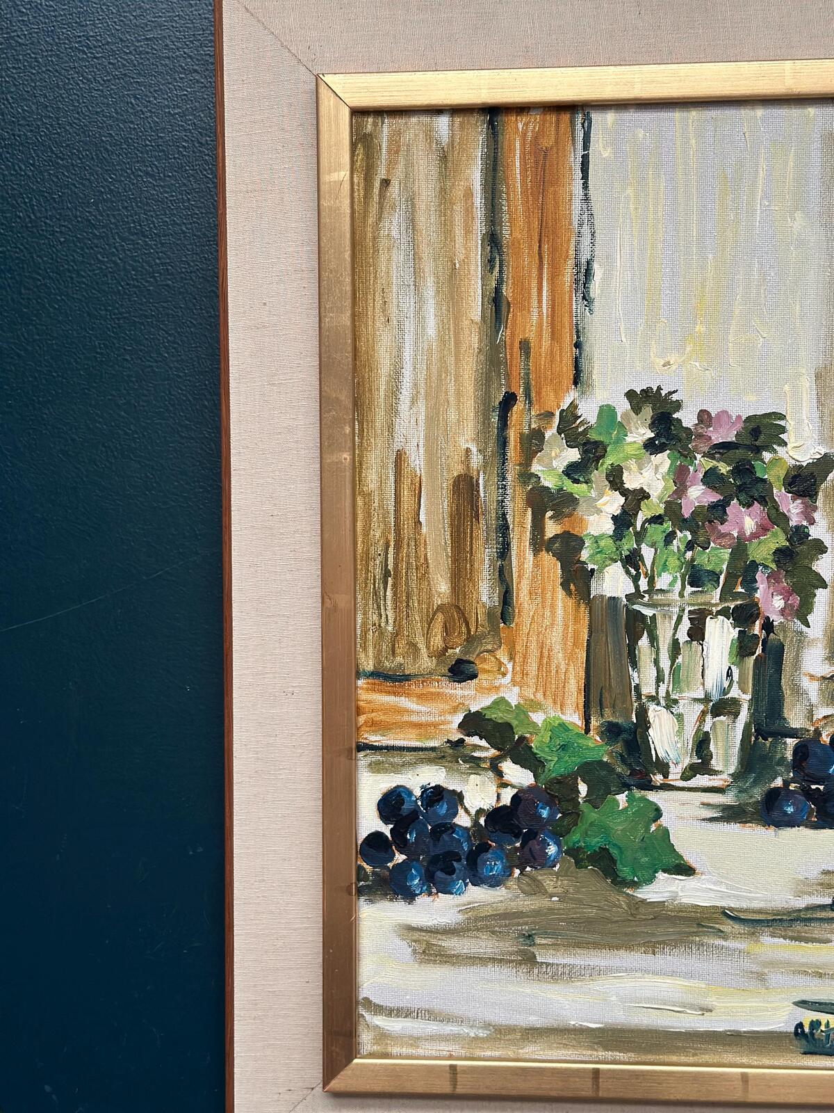 Original Swedish Oil on Canvas – “Still Life with Flowers and Grapes” by Aldo Altomare – Vintage & Framed – 64 × 46 cm (25.2" × 18.1")
