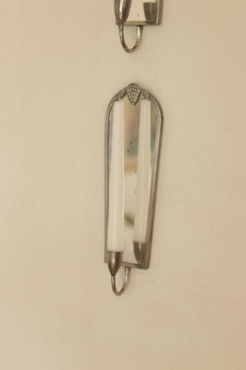 Pair of Mid Century Swedish Pewter Sconces with Mirror