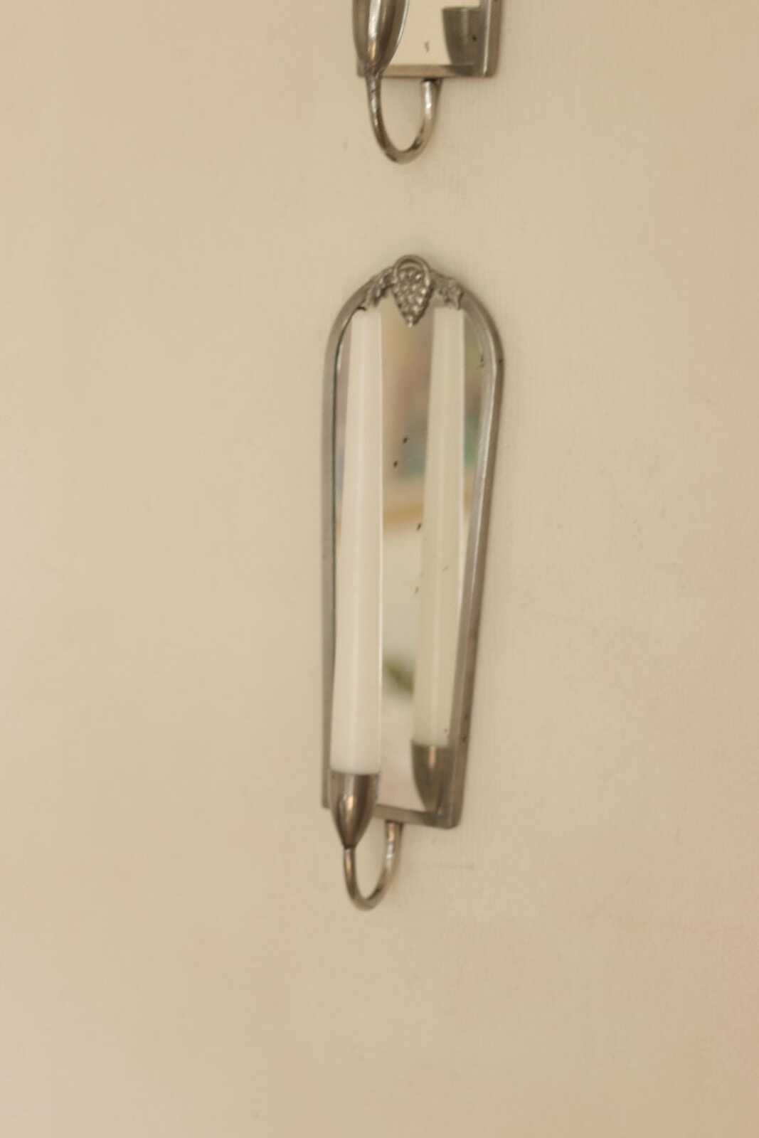 Pair of Mid Century Swedish Pewter Sconces with Mirror