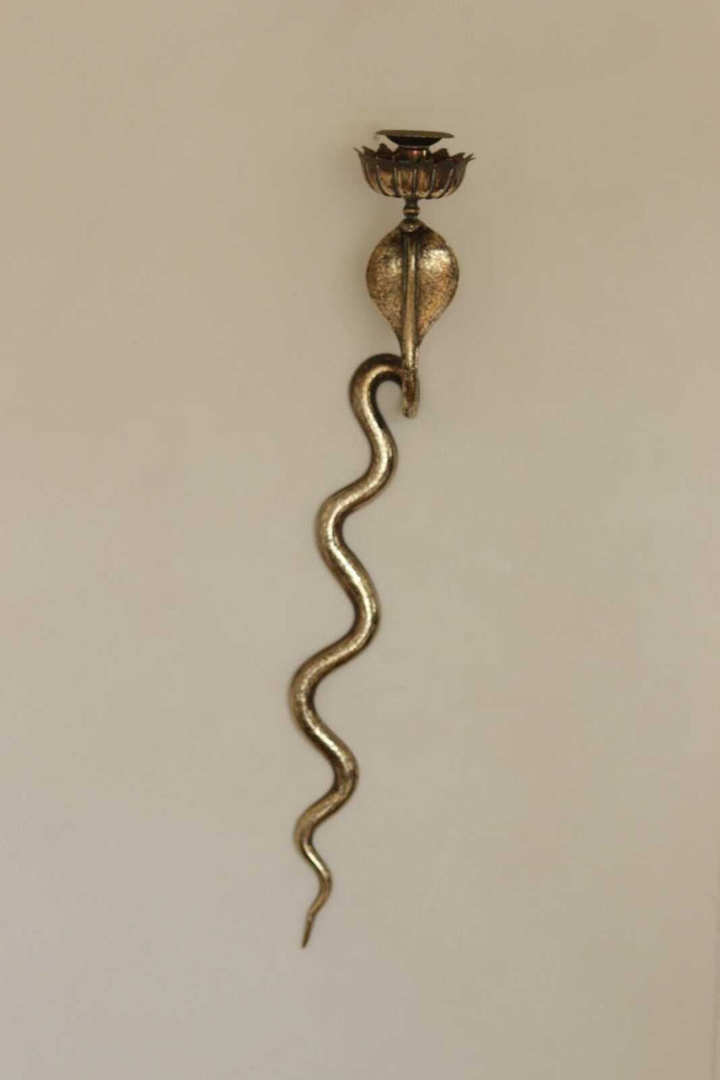 Pair of Egyptian Revival Style Engraved Brass Cobra Sconces