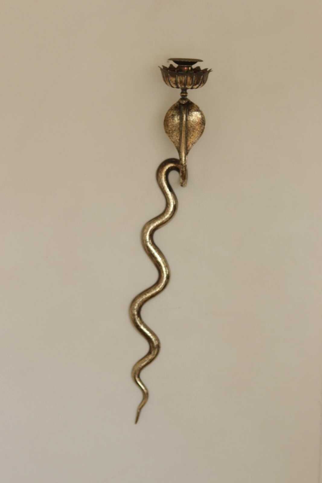 Pair of Egyptian Revival Style Engraved Brass Cobra Sconces