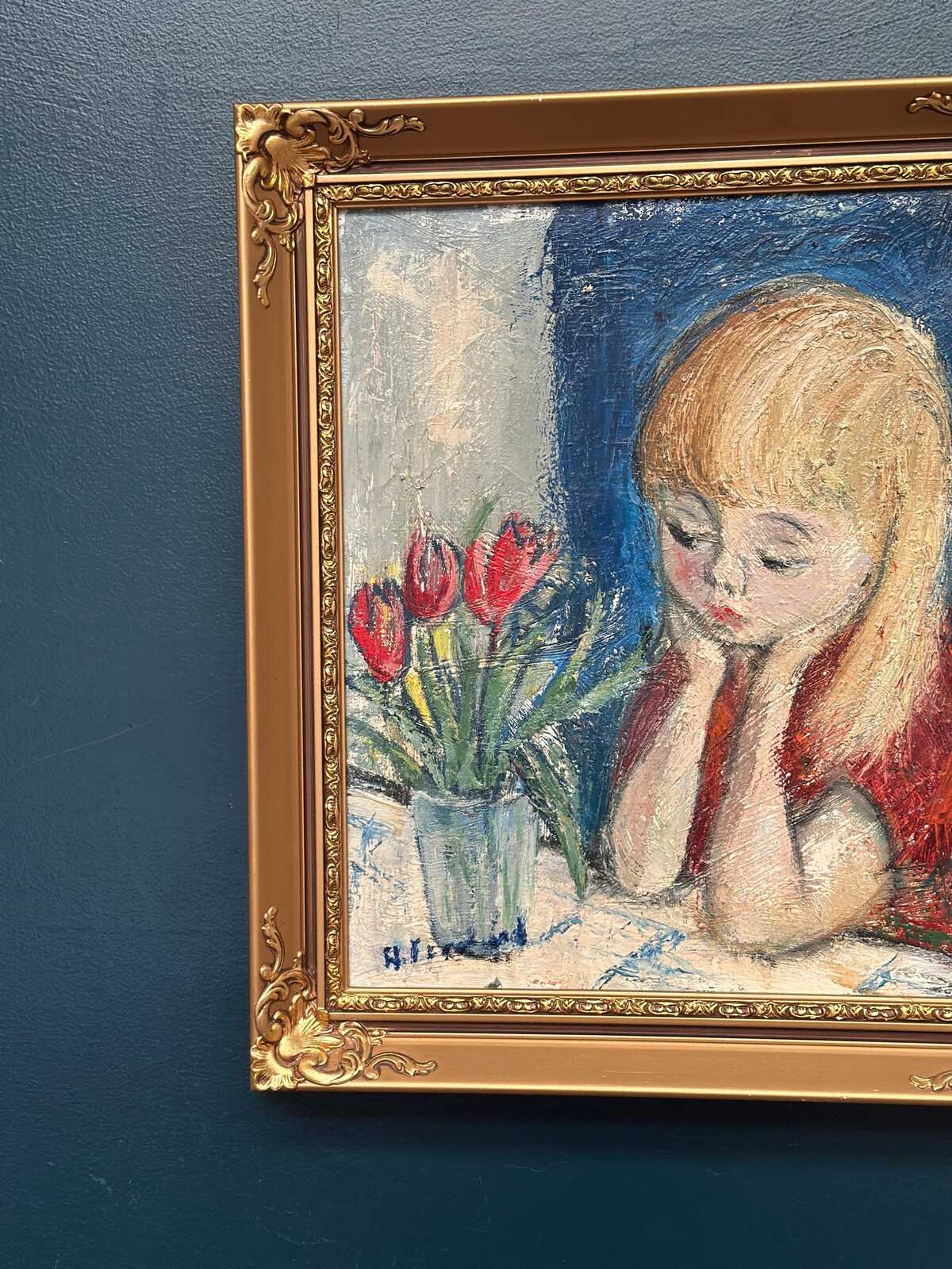 “Girl in Thought with Tulips” by Alf Forslund