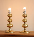 Pair of Swedish Brass Bobbin Table lamp by NAFA Nybro Armaturfabrik AB