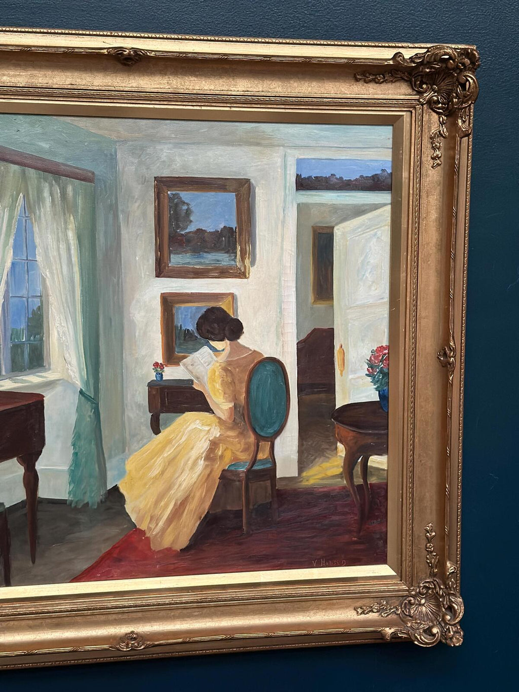 “Interior with Reading Woman” by V. Hansen