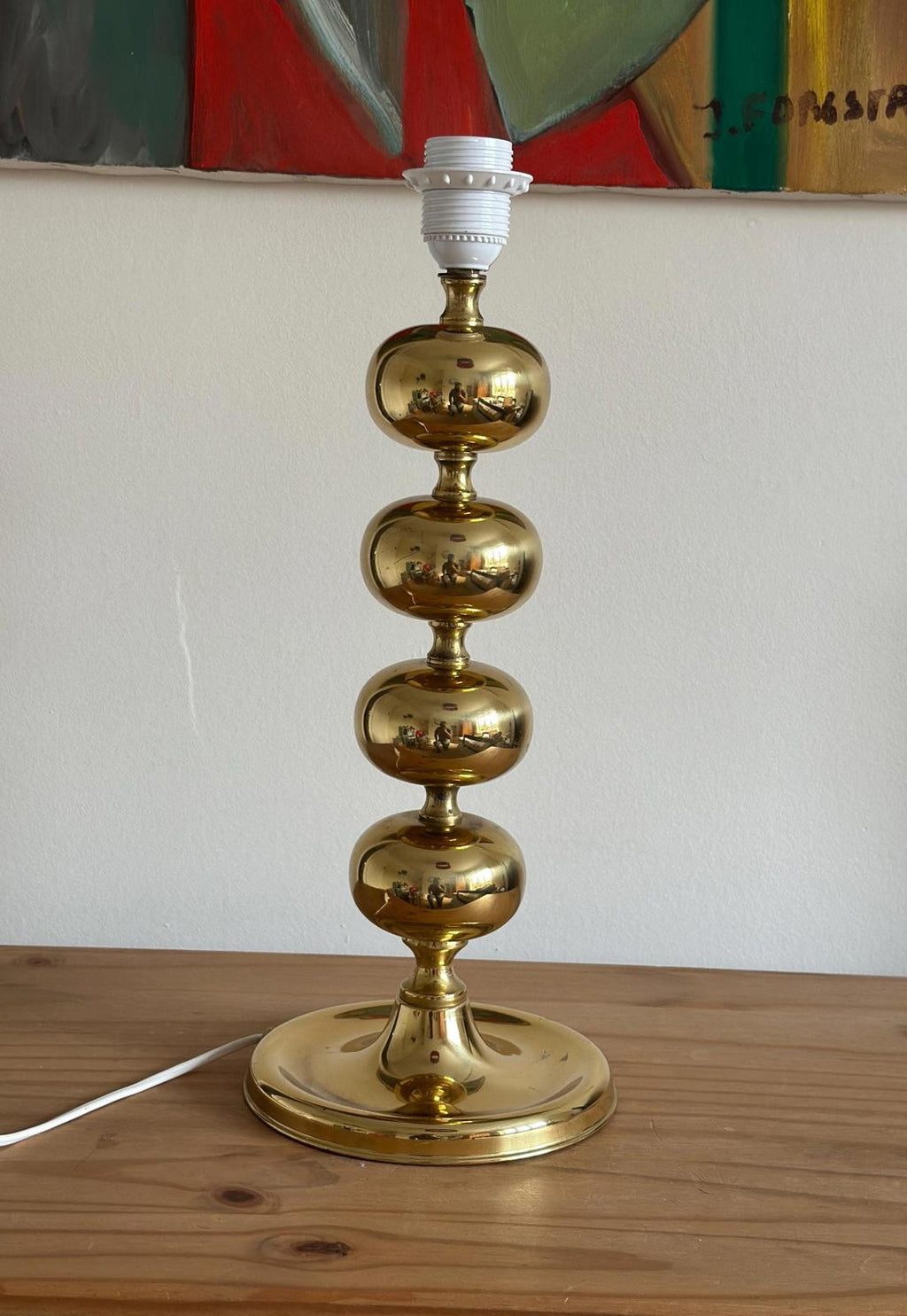 Tall Swedish Brass Bobbin lamps by Aneta