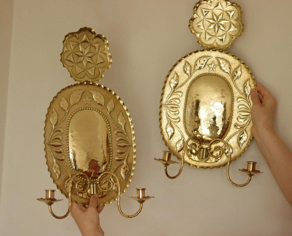 1945's Pair Of Mid Century Swedish Brass Sconces Double Arm