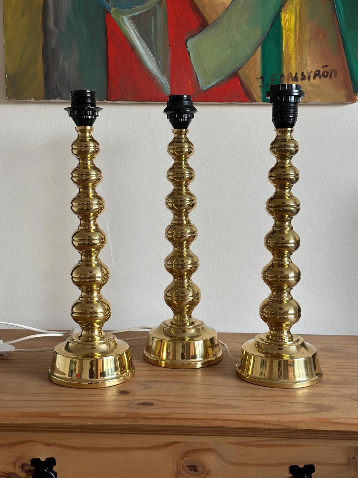 Pair of Mid Century Swedish Brass Lamps by Enco