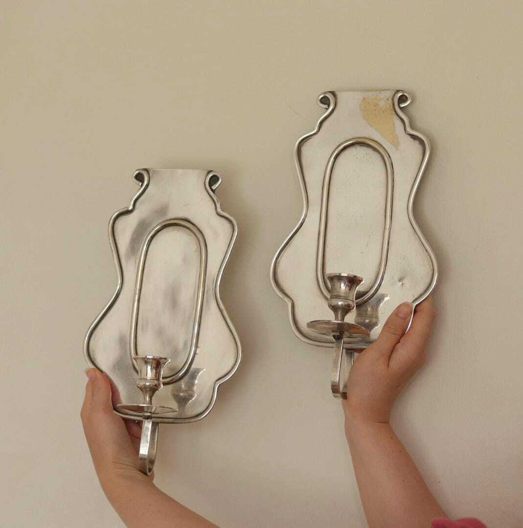 Pair Of Mid Century Swedish Pewter Sconces