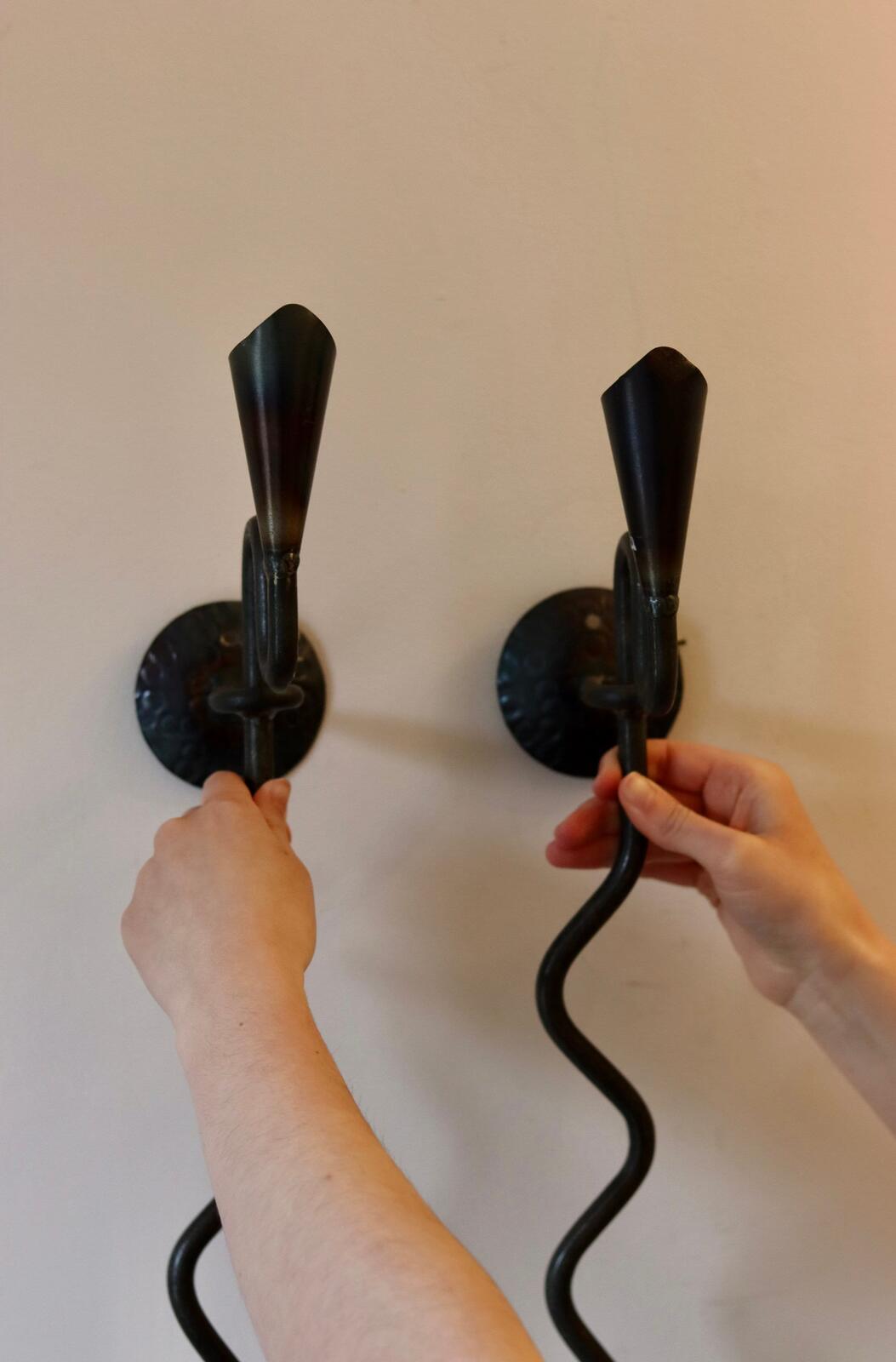 Pair of Mid-Century-Swedish Sconces with Black Coating with Rustic finish
