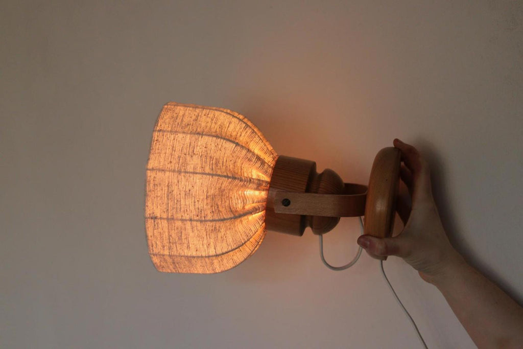 Pair of Vintage Wall Lamps by Solbackens Svarveri, Sweden, 1970s - Pine Wood
