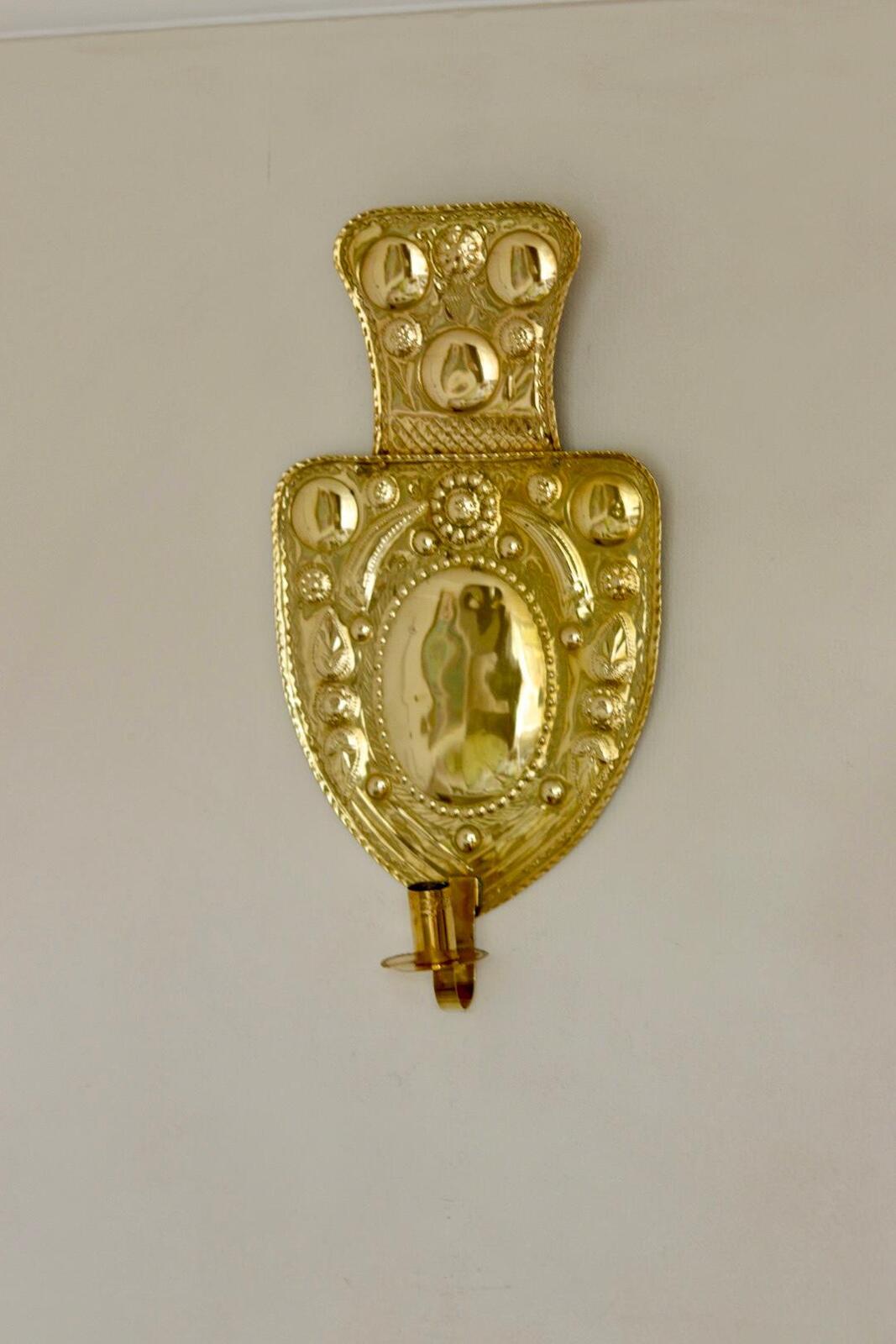 Large Baroque Style Mid-Century Brass Swedish Sconces
