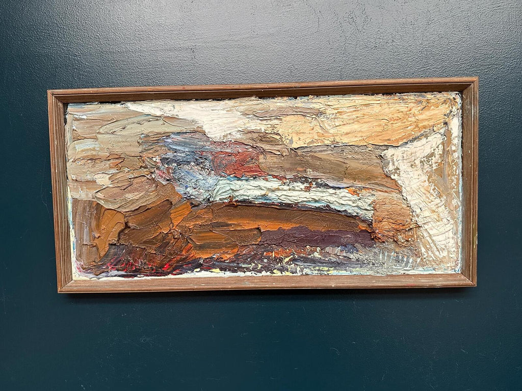 Original Swedish Oil on Canvas – “Abstract Composition”  – Vintage & Framed – 76 × 37 cm (29.9" × 14.6")