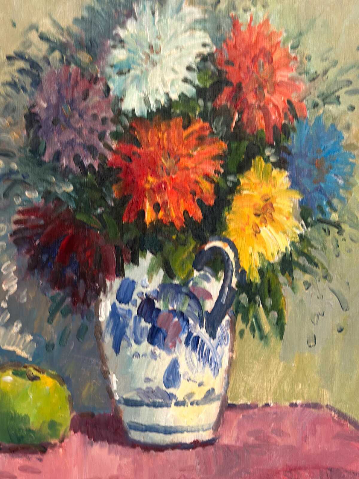 “Asters in Ceramic Vase” by Eric Lundgren