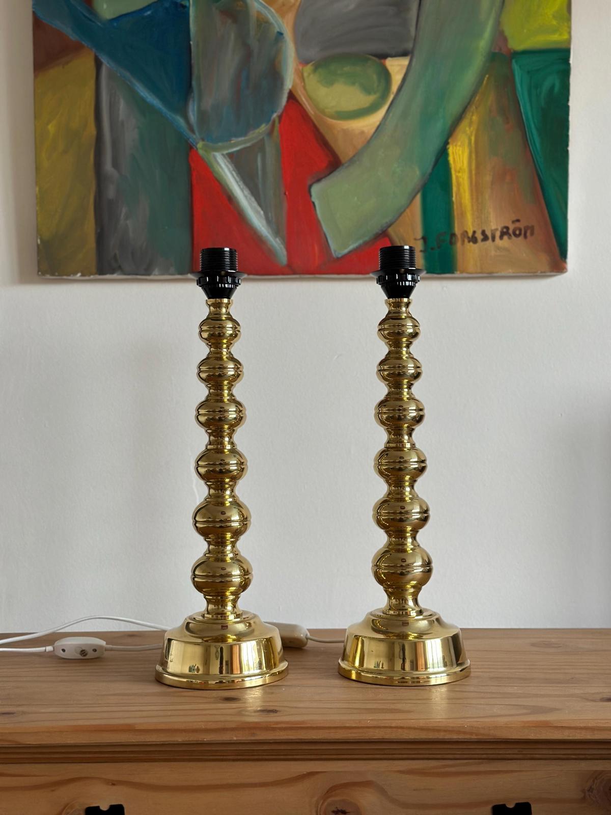 Pair of Mid Century Swedish Brass Lamps by Enco