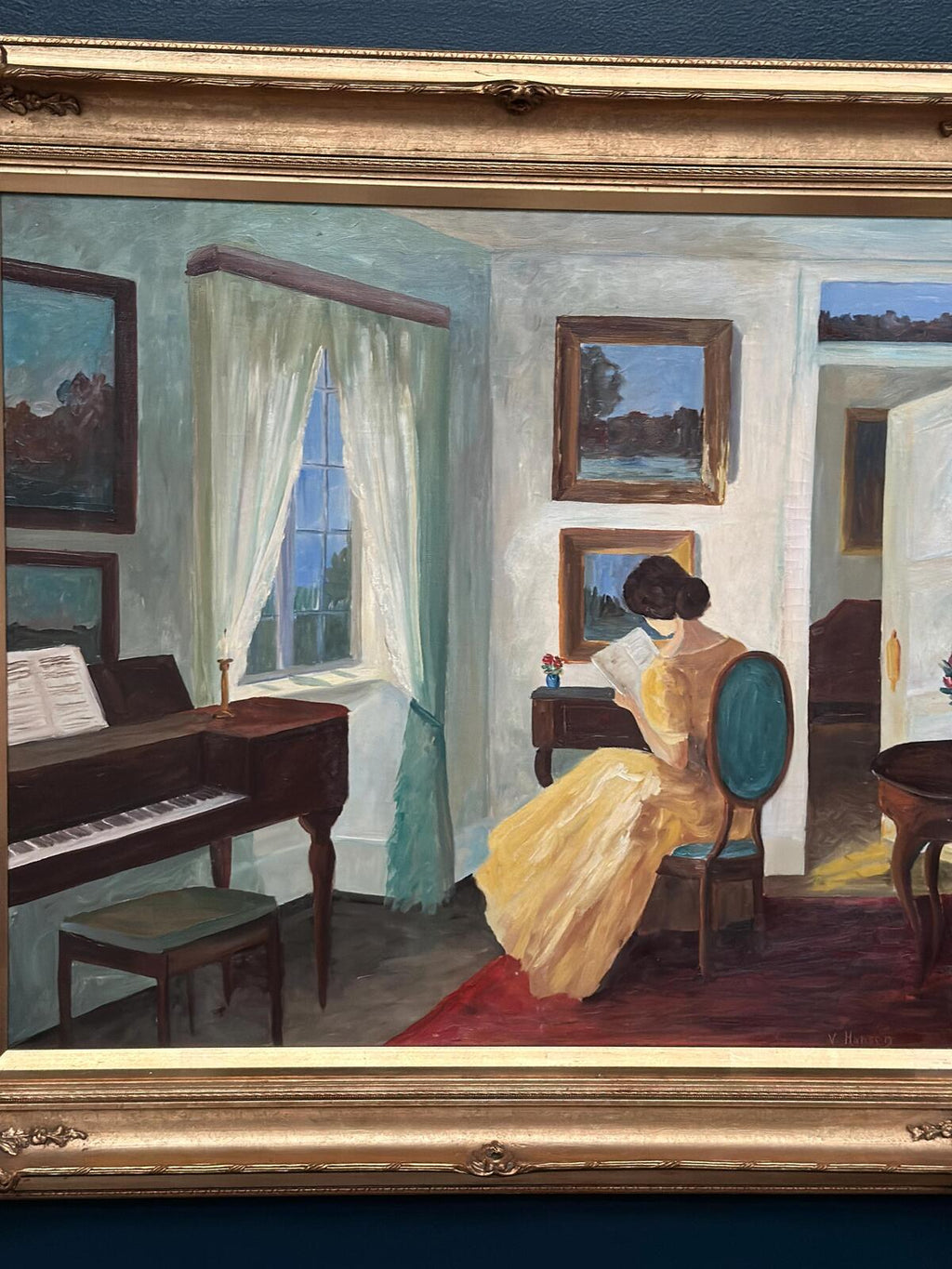 “Interior with Reading Woman” by V. Hansen