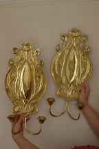 Pair Of Double Arm Art Nouveau Style Swedish Brass Sconces
