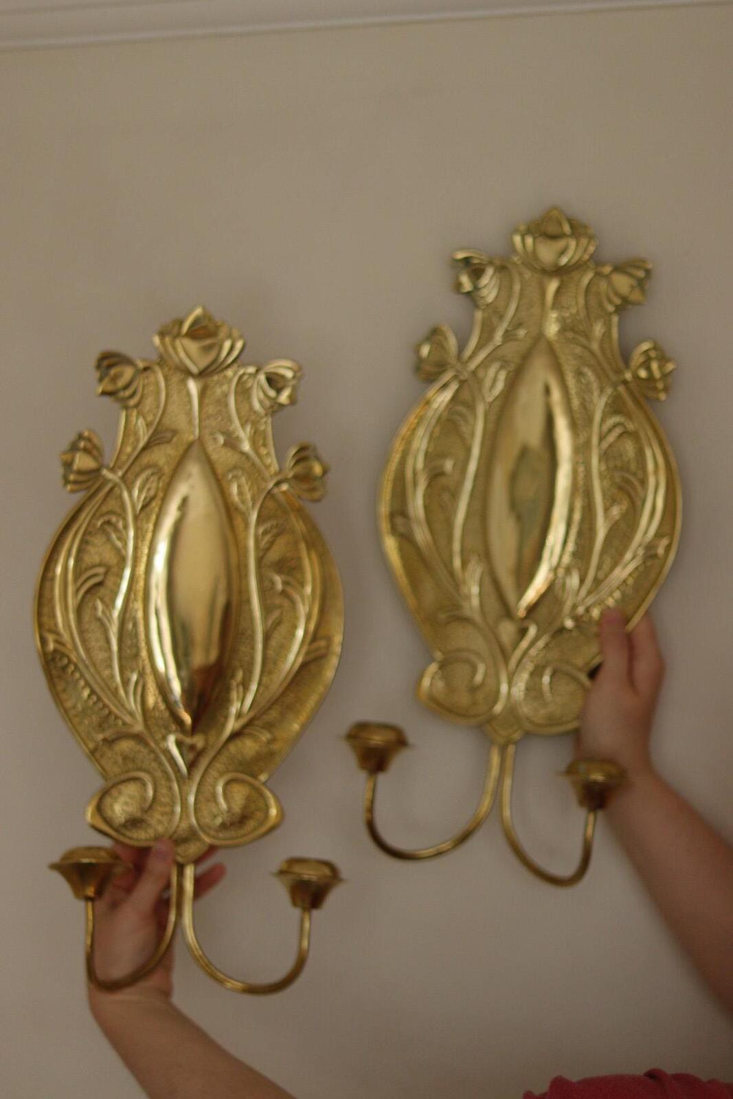 Pair Of Double Arm Art Nouveau Style Swedish Brass Sconces