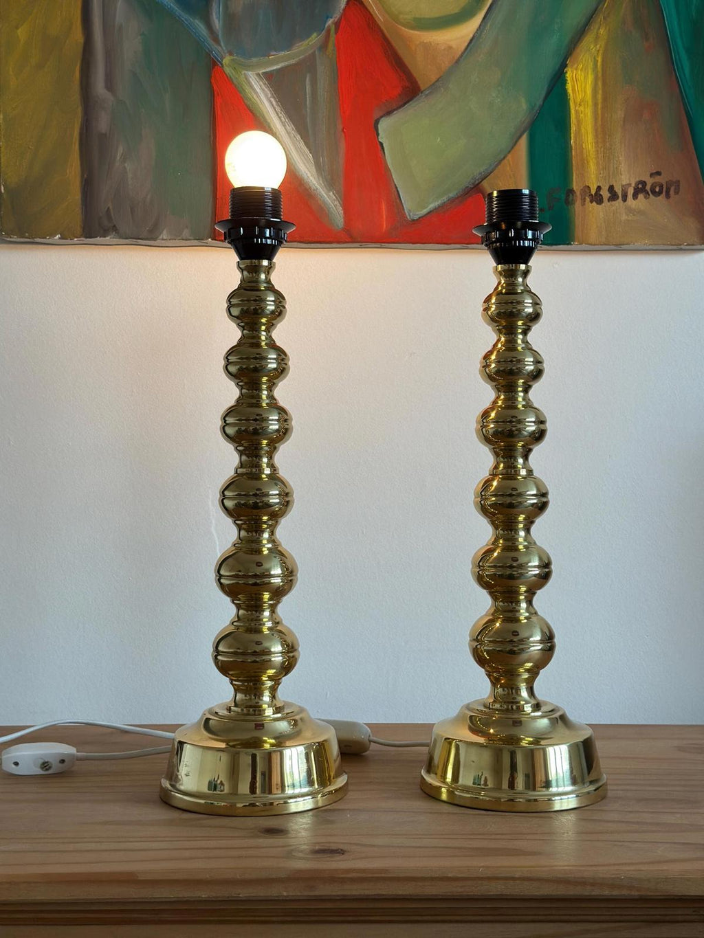 Pair of Mid Century Swedish Brass Lamps by Enco