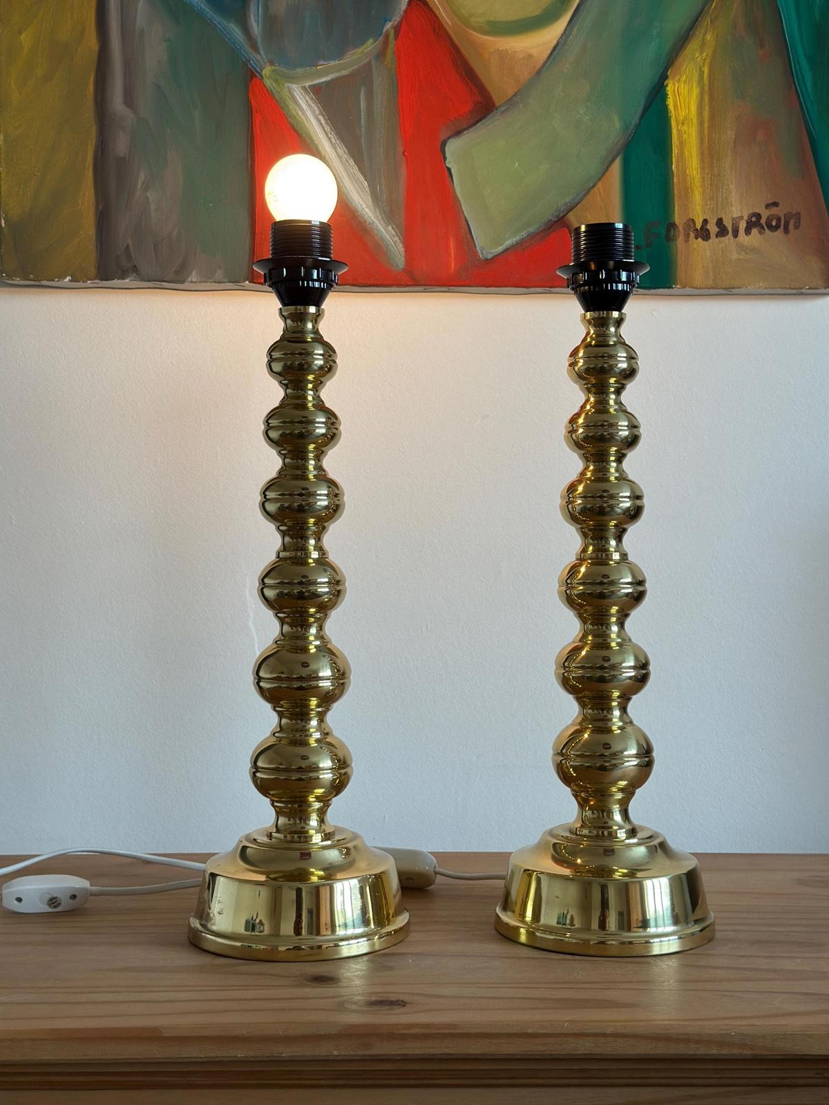 Pair of Mid Century Swedish Brass Lamps by Enco