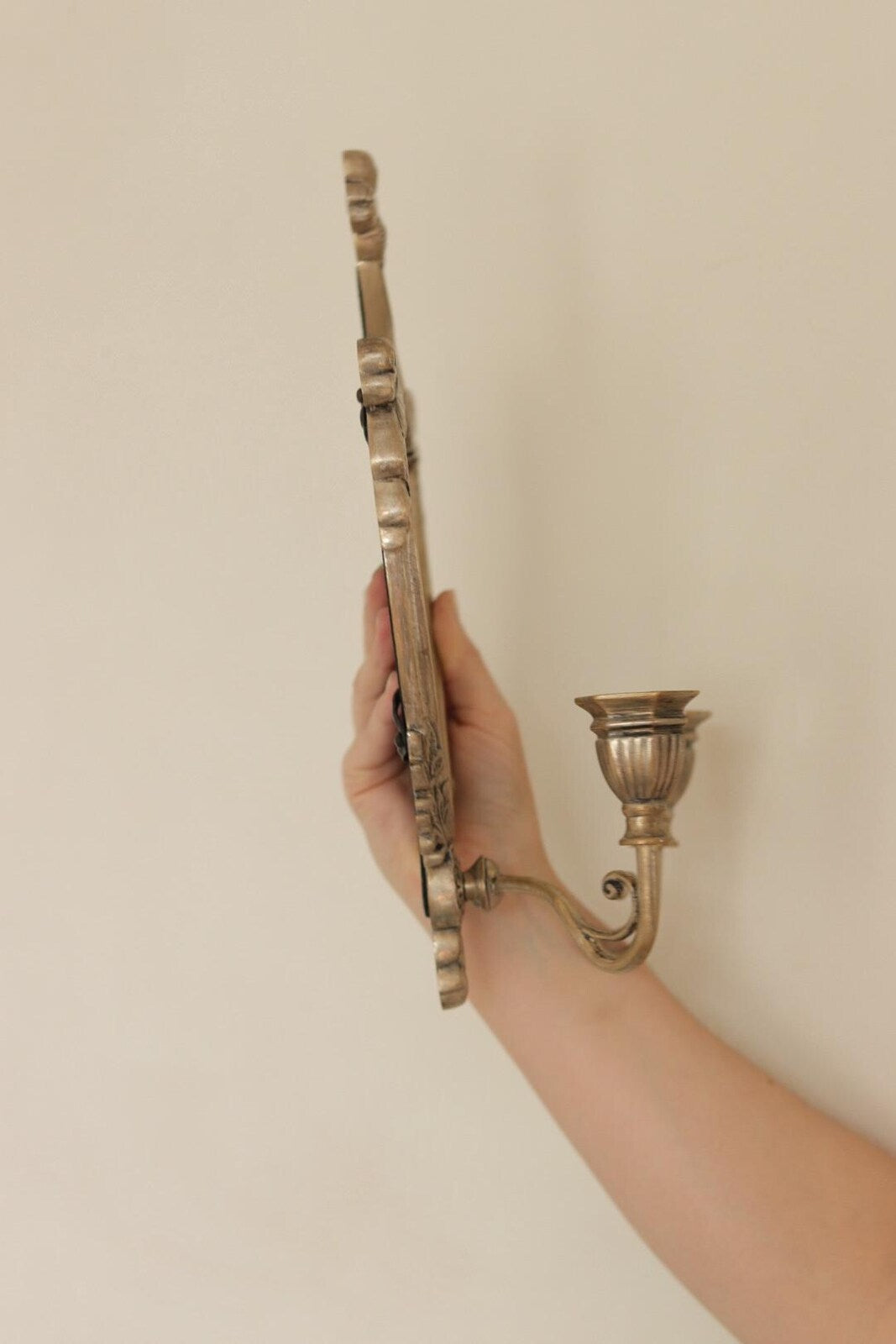 Pair of  Vintage Double Arm Italian Brass Sconces with Mirror
